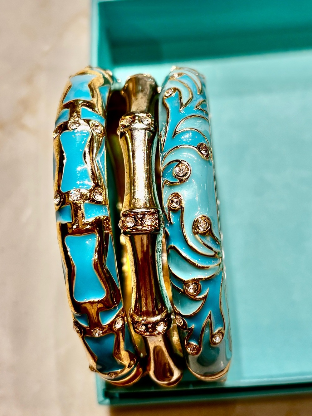 Nordstrom SEQUIN NYC Gold-Tone and Turquoise Enamel Bangle Bracelet Set